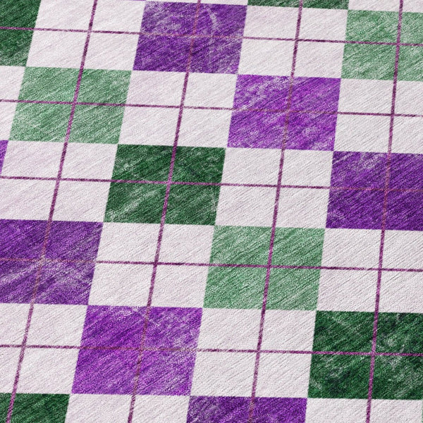 HomeRoots 5' Stylish Purple Green Ivory Geometric Area Rug - Versatile Washable Indoor/Outdoor Design for All Spaces 639792