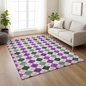 HomeRoots 5' Stylish Purple Green Ivory Geometric Area Rug - Versatile Washable Indoor/Outdoor Design for All Spaces 639792