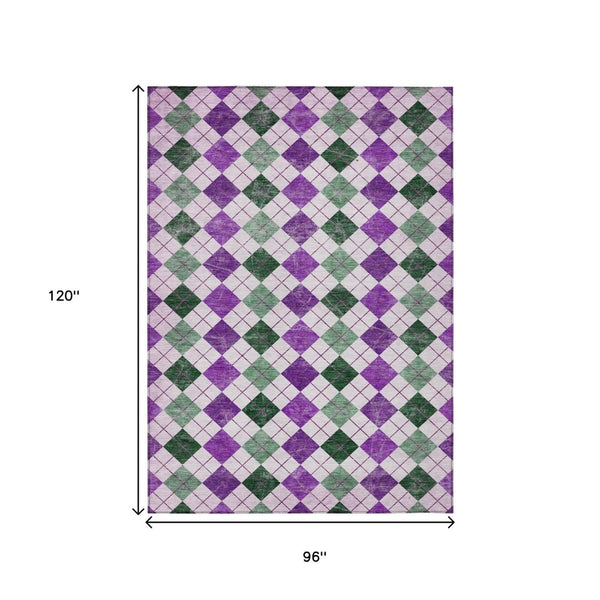 HomeRoots 8' X 10' Geometric Area Rug in Vibrant Purple, Green & Ivory - Washable for Indoor/Outdoor Flair! 639794