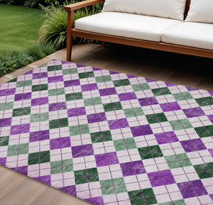 HomeRoots 9' Geometric Indoor Outdoor Area Rug in Purple, Green & Ivory - Washable, Durable & Stylish Design 639795