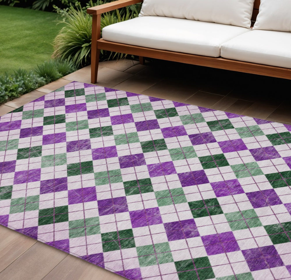 HomeRoots 10' Geometric Washable Indoor/Outdoor Area Rug in Purple, Green & Ivory - Durable & Stylish Décor 639796