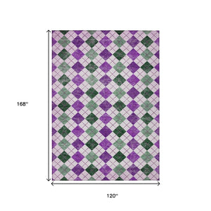 HomeRoots 10' Geometric Washable Indoor/Outdoor Area Rug in Purple, Green & Ivory - Durable & Stylish Décor 639796