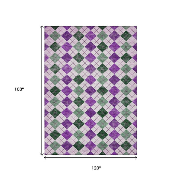 HomeRoots 10' Geometric Washable Indoor/Outdoor Area Rug in Purple, Green & Ivory - Durable & Stylish Décor 639796