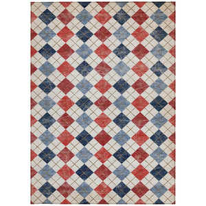 HomeRoots 5' Stylish Red, Blue & Ivory Geometric Washable Area Rug - Ideal for Indoor & Outdoor Spaces! 639798