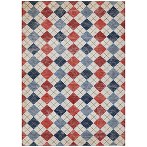 HomeRoots 5' Stylish Red, Blue & Ivory Geometric Washable Area Rug - Ideal for Indoor & Outdoor Spaces! 639798