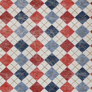 HomeRoots 5' Stylish Red, Blue & Ivory Geometric Washable Area Rug - Ideal for Indoor & Outdoor Spaces! 639798