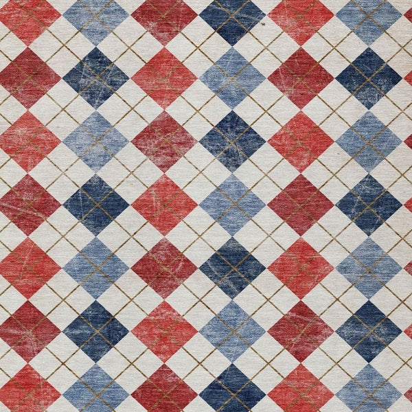 HomeRoots 5' Stylish Red, Blue & Ivory Geometric Washable Area Rug - Ideal for Indoor & Outdoor Spaces! 639798