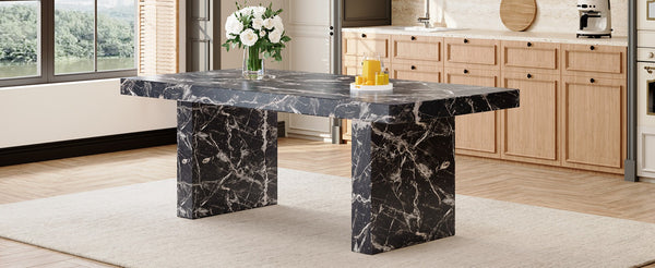 English Elm 78.7"*39.4"*29.9" Black Marble Mdf Dining Table Seats Eight with 3.5in Thick Top W1151S03864