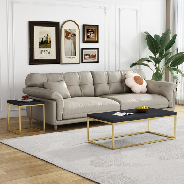 English Elm 47" Faux Stone Slab Coffee Table with Powder-coated Steel Frame for Modern Loft Living Gold+Black W3151P400580