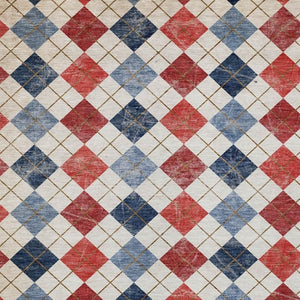 HomeRoots 9' Geometric Washable Indoor Outdoor Area Rug in Bold Red, Blue & Ivory - Durable & Stylish! 639801
