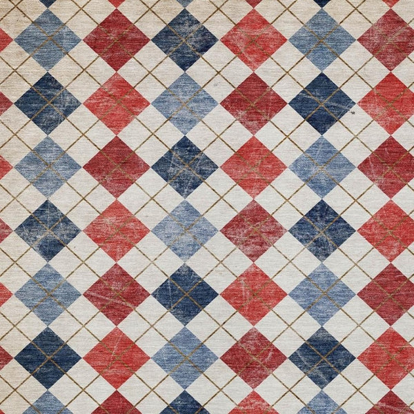 HomeRoots 9' Geometric Washable Indoor Outdoor Area Rug in Bold Red, Blue & Ivory - Durable & Stylish! 639801