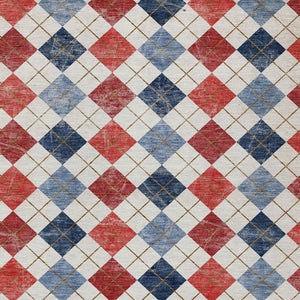 HomeRoots 9' Geometric Washable Indoor Outdoor Area Rug in Bold Red, Blue & Ivory - Durable & Stylish! 639801