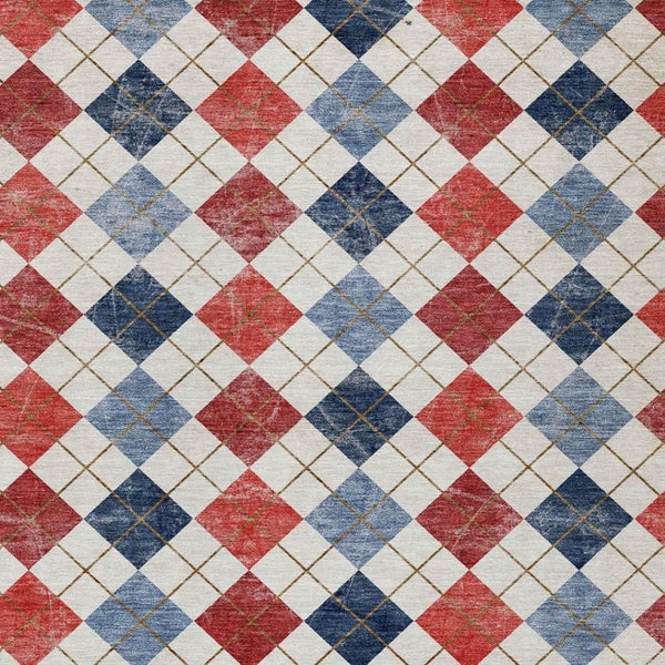 HomeRoots 9' Geometric Washable Indoor Outdoor Area Rug in Bold Red, Blue & Ivory - Durable & Stylish! 639801