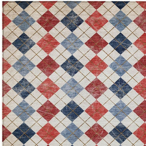 HomeRoots 10' Geometric Indoor Outdoor Area Rug in Red, Blue, and Ivory - Durable, Washable, Stylish Design! 639802