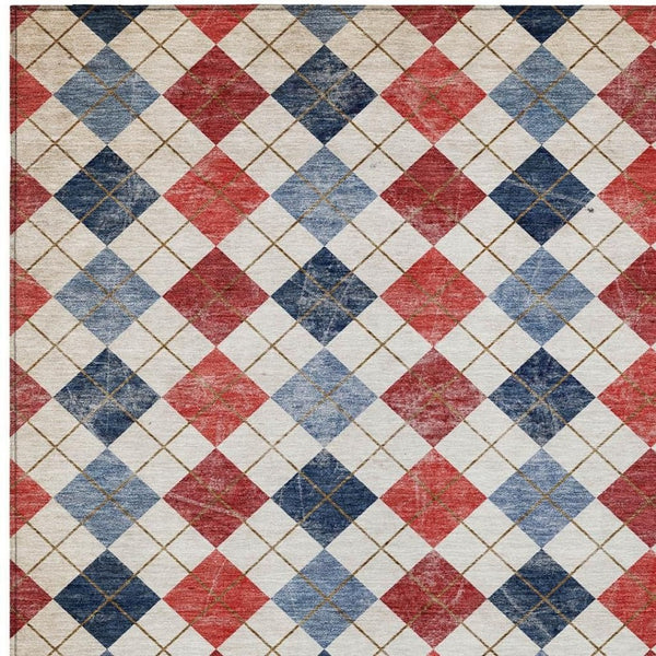 HomeRoots 10' Geometric Indoor Outdoor Area Rug in Red, Blue, and Ivory - Durable, Washable, Stylish Design! 639802