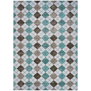 HomeRoots 8' X 10' Teal Blue Taupe Geometric Indoor Outdoor Area Rug - Durable, Washable, Stylish & Versatile! 639806