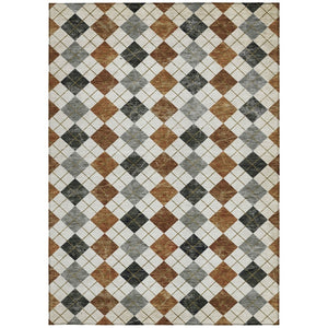 HomeRoots 5' Geometric Terra Cotta Ivory & Gray Area Rug - Washable, Durable for Indoor & Outdoor Use! 639810