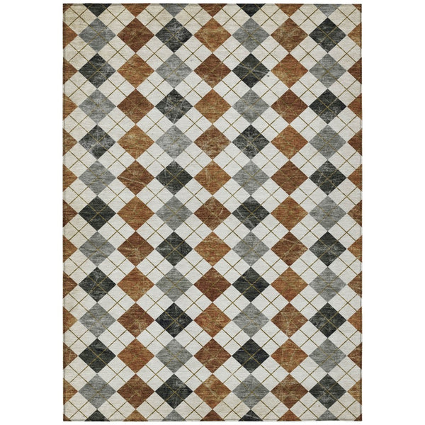 HomeRoots 5' Geometric Terra Cotta Ivory & Gray Area Rug - Washable, Durable for Indoor & Outdoor Use! 639810