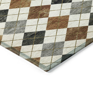 HomeRoots 5' Geometric Terra Cotta Ivory & Gray Area Rug - Washable, Durable for Indoor & Outdoor Use! 639810
