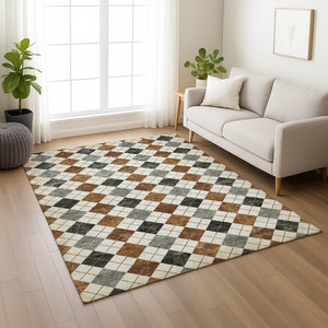 HomeRoots 5' Geometric Terra Cotta Ivory & Gray Area Rug - Washable, Durable for Indoor & Outdoor Use! 639810