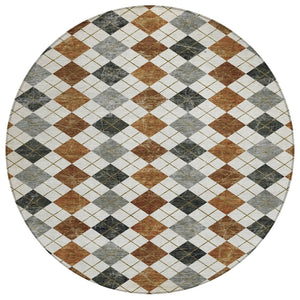 HomeRoots 8' Stylish Terra Cotta and Gray Round Geometric Area Rug - Washable for Indoor & Outdoor Use 639811