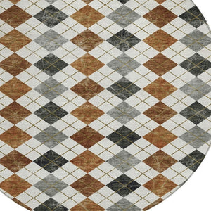 HomeRoots 8' Stylish Terra Cotta and Gray Round Geometric Area Rug - Washable for Indoor & Outdoor Use 639811