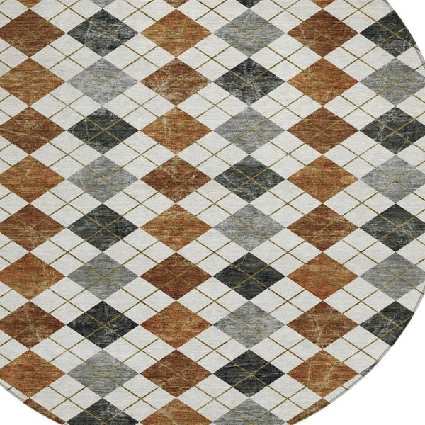 HomeRoots 8' Stylish Terra Cotta and Gray Round Geometric Area Rug - Washable for Indoor & Outdoor Use 639811
