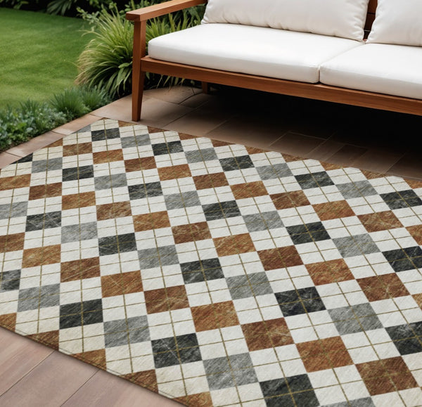 HomeRoots 8' X 10' Stylish Terra Cotta, Ivory & Gray Geometric Washable Rug for Indoor/Outdoor Use & Durability 639812