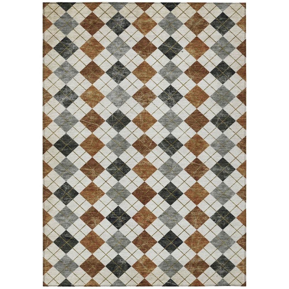 HomeRoots 8' X 10' Stylish Terra Cotta, Ivory & Gray Geometric Washable Rug for Indoor/Outdoor Use & Durability 639812