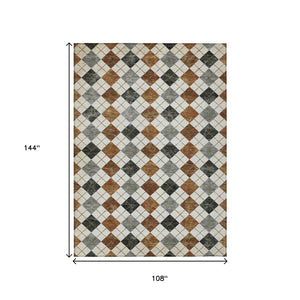 HomeRoots 9' X 12' Geometric Washable Area Rug in Terra Cotta, Ivory & Gray - Modern Style for Any Space! 639813