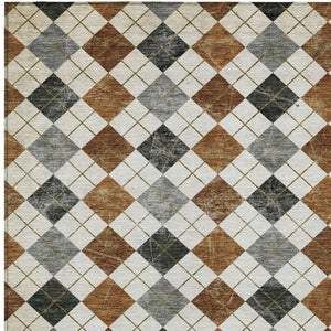 HomeRoots 9' X 12' Geometric Washable Area Rug in Terra Cotta, Ivory & Gray - Modern Style for Any Space! 639813