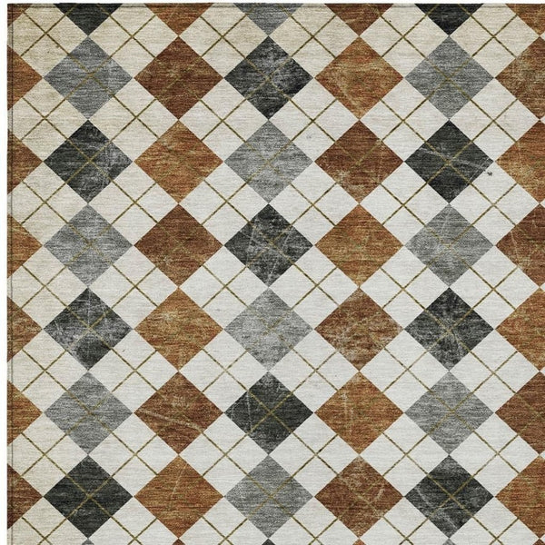 HomeRoots 9' X 12' Geometric Washable Area Rug in Terra Cotta, Ivory & Gray - Modern Style for Any Space! 639813