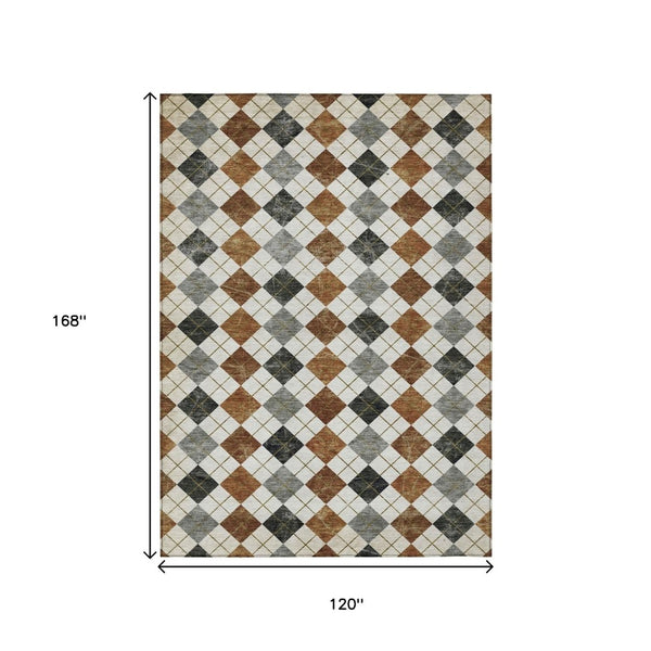 HomeRoots 10' Stylish Terra Cotta & Gray Geometric Washable Indoor/Outdoor Area Rug for High-Traffic Spaces 639814