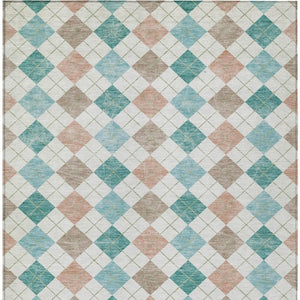 HomeRoots 5' Aqua Peach Ivory Geometric Rug - Machine Washable Indoor Outdoor Area Rug for Easy Care & Style 639816