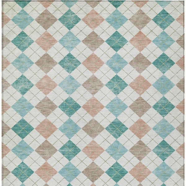 HomeRoots 8' X 10' Stylish Aqua Peach Ivory Geometric Washable Rug - Perfect for Indoor & Outdoor Spaces! 639818