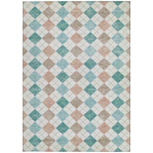 HomeRoots 8' X 10' Stylish Aqua Peach Ivory Geometric Washable Rug - Perfect for Indoor & Outdoor Spaces! 639818