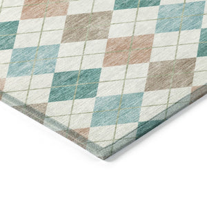 HomeRoots 8' X 10' Stylish Aqua Peach Ivory Geometric Washable Rug - Perfect for Indoor & Outdoor Spaces! 639818