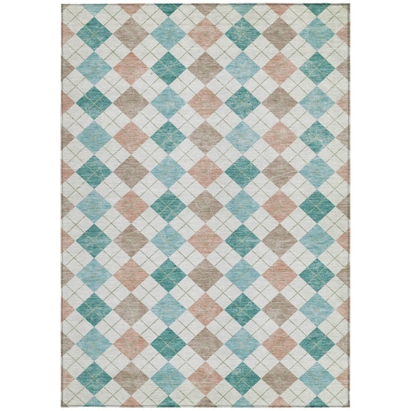 HomeRoots 10' Modern Aqua Peach Ivory Geometric Area Rug - Durable, Washable, Indoor/Outdoor Design for All Spaces 639820