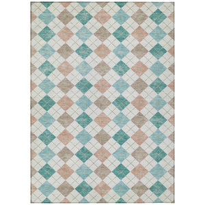 HomeRoots 10' Modern Aqua Peach Ivory Geometric Area Rug - Durable, Washable, Indoor/Outdoor Design for All Spaces 639820