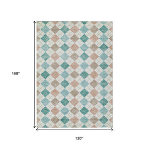 HomeRoots 10' Modern Aqua Peach Ivory Geometric Area Rug - Durable, Washable, Indoor/Outdoor Design for All Spaces 639820