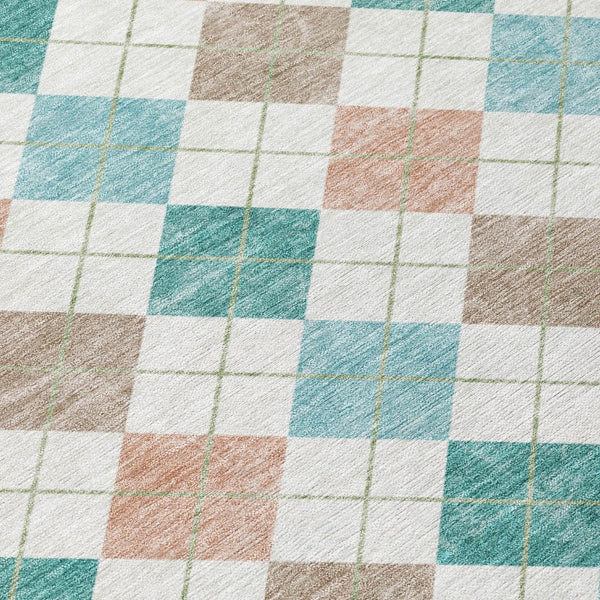 HomeRoots 10' Modern Aqua Peach Ivory Geometric Area Rug - Durable, Washable, Indoor/Outdoor Design for All Spaces 639820