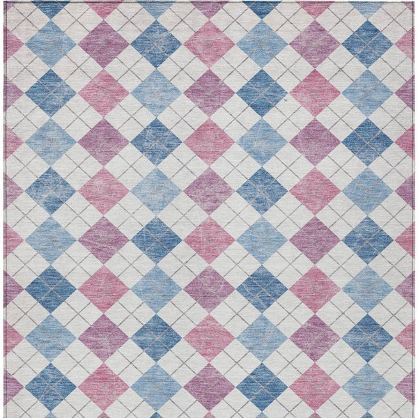 HomeRoots 5' Stylish Geometric Blue, Pink & Ivory Indoor-Outdoor Area Rug - Washable, Durable & Versatile 639822