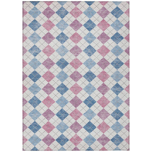 HomeRoots 5' Stylish Geometric Blue, Pink & Ivory Indoor-Outdoor Area Rug - Washable, Durable & Versatile 639822