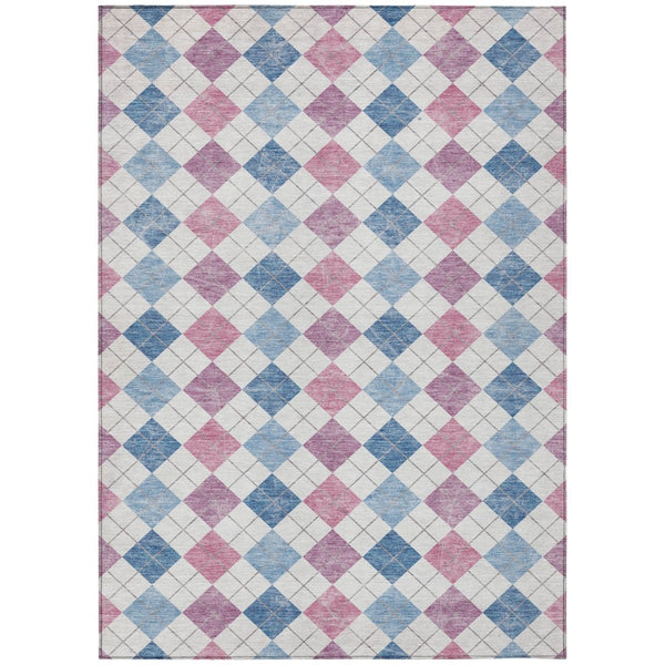 HomeRoots 5' Stylish Geometric Blue, Pink & Ivory Indoor-Outdoor Area Rug - Washable, Durable & Versatile 639822