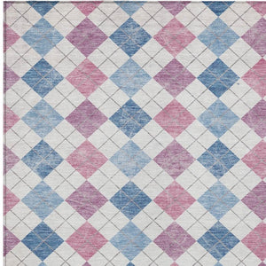 HomeRoots 5' Stylish Geometric Blue, Pink & Ivory Indoor-Outdoor Area Rug - Washable, Durable & Versatile 639822