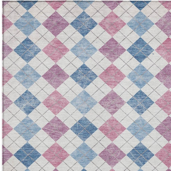 HomeRoots 5' Stylish Geometric Blue, Pink & Ivory Indoor-Outdoor Area Rug - Washable, Durable & Versatile 639822