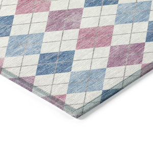 HomeRoots 8' Bold Blue, Pink & Ivory Geometric Washable Round Area Rug for Indoor & Outdoor Style 639823