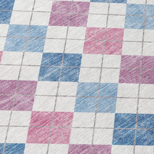 HomeRoots 8' Bold Blue, Pink & Ivory Geometric Washable Round Area Rug for Indoor & Outdoor Style 639823