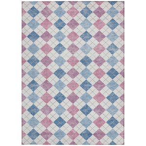 HomeRoots 8' X 10' Stylish Blue Pink Ivory Geometric Washable Area Rug for Indoor & Outdoor Spaces | Durable Design 639824