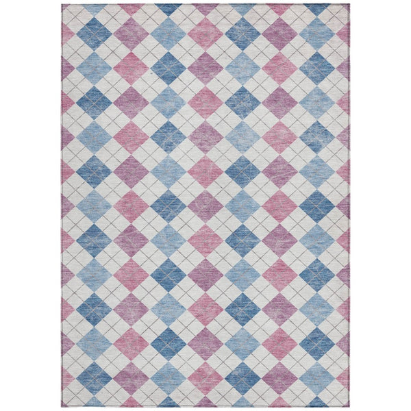 HomeRoots 8' X 10' Stylish Blue Pink Ivory Geometric Washable Area Rug for Indoor & Outdoor Spaces | Durable Design 639824